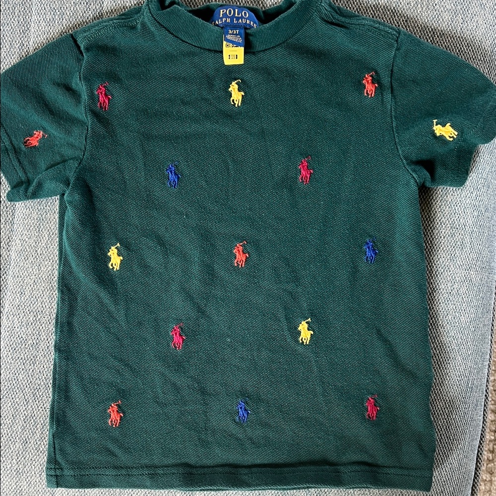 Polo by Ralph Lauren Green Tee with Multi-Colored Pony Embroidery size 3T